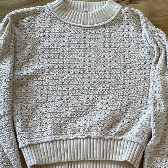 Womens FREE PEOPLE Cream Knit Sweater w/ Balloon Sleeves sz XS - Picture 2 of 6